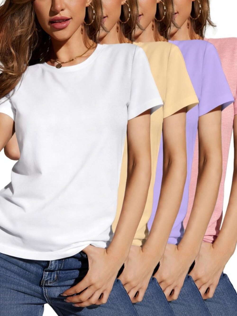 Women's Short Sleeve Tee Shirts, Basic Loose Fit Crew Neck Top